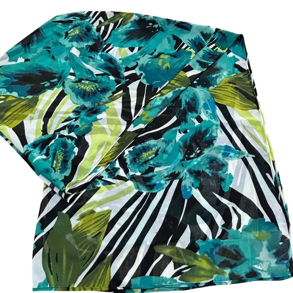 Chico’s green & black jungle print scarf long rectangle designer wrap shawl